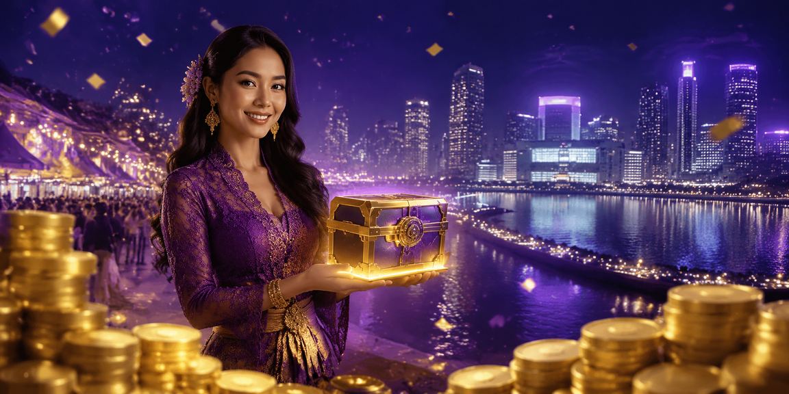Suasana lively casino malam hari dengan lampu neon dan keramaian