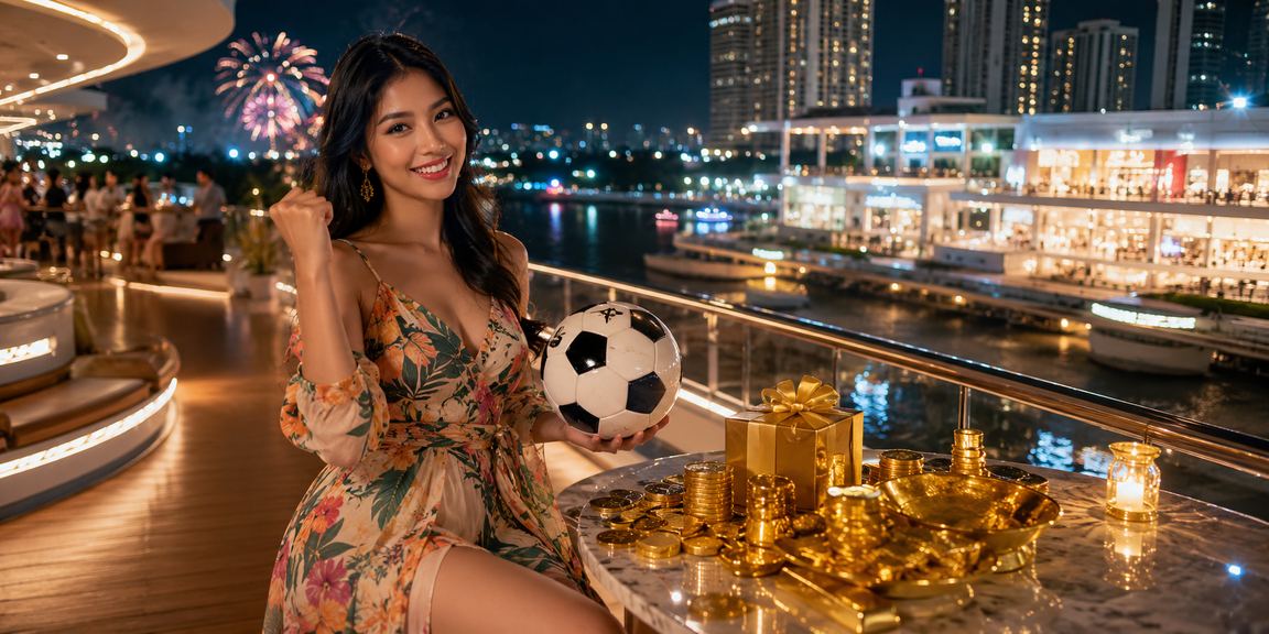 Pengguna menyaksikan pertandingan sepak bola di festival sambil mengecek saldo taruhan